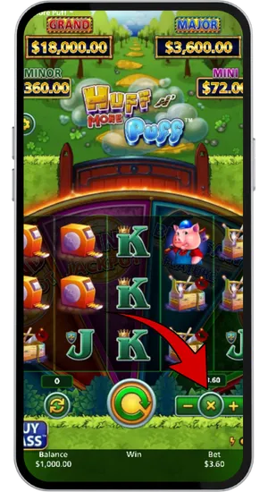 Inzet instellen tussen €0,20 en €100 in Huff N More Puff